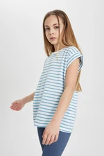 DEFACTO Girl Oversize Fit Crew Neck Striped Short Sleeve T-Shirt