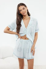 Trendyol Blue Galaxy Patterned Viscose Woven Pajama Set