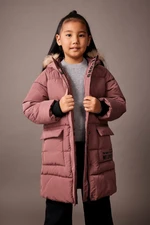 DEFACTO Girl's Water Repellent Removable Für Hooded Long Coat