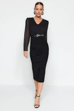 Trendyol Black Wrap-around Woven Dress with Belt