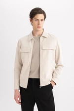 DEFACTO Coat Jacket Shirt Collar Half Lining Zippered Pocket Seasonal Linen