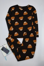 Trendyol Curve Black Teddy Bear Patterned T-shirt-Jogger Knitted Pajama Set