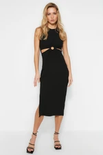 Trendyol Black Cut Out Detailed, Fitted Midi, Flexible Knit Dress