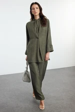 Trendyol Khaki Oversize Linen Look Woven Bottom-Top Set