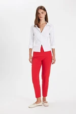 DEFACTO Carrot Fit Zippered High Waist Skinny Leg Basic Straight Crop Red Classic Trousers