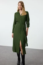 Trendyol Khaki Belted Viscose Midi Woven Shirt Dress