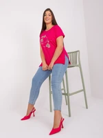 Plus size fuchsia blouse with patches