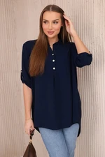 Blouse with a longer back - navy blue