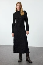 Trendyol Black Plain Textured High Collar A-Line Flexible Maxi Knitted Dress