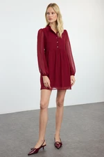 Trendyol Burgundy Waist Opening Mini Woven Winter Dress