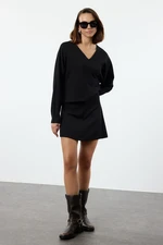 Trendyol Black V-Neck Long Sleeve Blouse and Skirt Knitted Bottom-Top Set