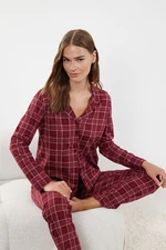 Trendyol Claret Red 100% Cotton Plaid Knitted Pajama Set