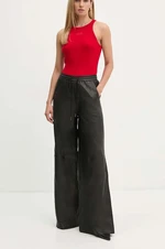 Kožené kalhoty Gestuz dámské, černá barva, široké, high waist, 10909470