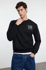 Trendyol Black Regular/Normal Cut Crew Neck Text Printed Sweatshirt with Fleece Inside