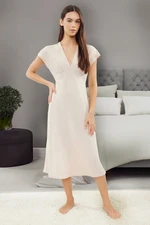 Trendyol Beige Laced Tie Detailed Woven Nightgown