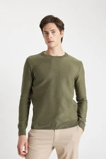 DEFACTO Men's Khaki Standard Fit Regular Cut Crew Neck Textured Knitwear Sweater