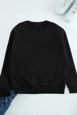 Trendyol Black Oversize/Wide Cut Cotton Basic Thick Sweatshirt with Fleece Inside