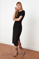 Trendyol Black 100% Cotton Waist Slit and Tie Detailed Midi Knitted Pencil Dress