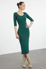 Trendyol Emerald Green Fitted Long Sleeve Crew Neck Maxi Stretchy Knitted Dress