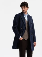 Ombre Men's double-breasted coat with decorative buttons - indigo