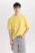 DEFACTO Men's Yellow Oversize Fit Wide Cut Crew Neck Printed Cotton Short Sleeve T-Shirt