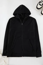 Trendyol Black Regular Cut Basic Zippered Warm Fleece Sweatshirt