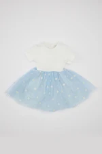 DEFACTO Baby Girl Floral Ribbed Camisole Short Sleeve Tutu Dress