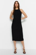 Trendyol Black Shift/Straight Zero Sleeve Midi rakott kötött ruha