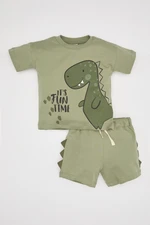 DEFACTO Baby Boy Dinosaur Printed Combed Cotton Short Sleeve T-Shirt Shorts 2-Piece Set