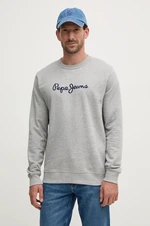 Bavlnená mikina Pepe Jeans NEW JOE CREW pánska, šedá farba, s nášivkou, PM582715