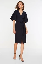 Trendyol Navy Blue Straight Cut Waist Midi Woven Dress