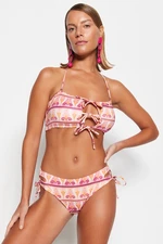 Trendyol Ethnic Patterned Strapless Tie Bikini Top