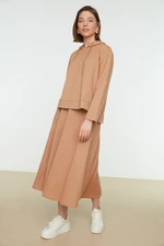 Trendyol Beige Hoodie, Sweatshirt-Skirt Knitted Suit