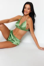 Trendyol Green Shiny Satin Uncovered Underwear Set