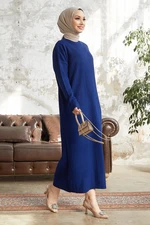 InStyle Arissa Turtleneck Long Sweater Dress - Dark Navy Blue