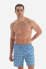 Dagi Blue Fishbone Fish Pattern Mid Sea Shorts