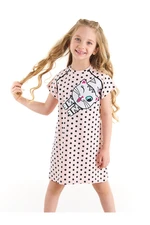 Denokids White Cat Girl Child Polka Dot Pink Dress