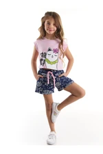 Mushi Hawaiian Cat Girls Crop Top Pink T-shirt Floral Shorts Set