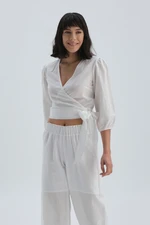 Dagi White Linen Shirt with Cross-tie Detail