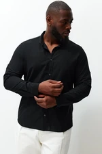 Trendyol Plus Size Black Regular Fit Comfy Buttoned Collar Shirt