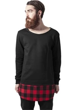 Dlouhý Flanell Spodní otevřený okraj Crewneck blk/blk/red