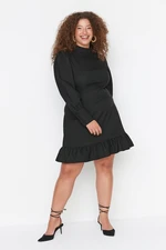 Trendyol Curve Black High Neck Skirt Frilly Woven Dress