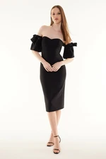 Trendyol Black Rose Accessory Woven Elegant Evening Dress