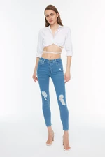 Trendyol Dark Blue Ripped Low Waist Skinny Jeans