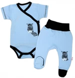 Baby Nellys 2-dílná sada body kr. rukáv + polodupačky, modrá - Zebra, vel. 62 (2-3m)