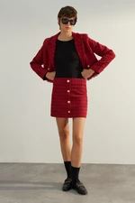 Trendyol Red Premium High Quality Button Detailed Tweed Fabric Mini Woven Skirt