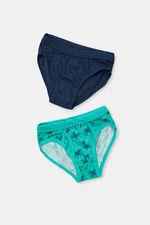 Dagi Green Navy Blue Boy Child Palm Printed 2 Pair Slips.