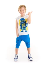 Denokids Summer Mode Boys' Cotton White T-shirt Blue Capri Shorts Set.