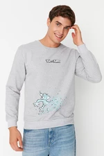 Trendyol Men's Gray Oversize Fitted Crew Neck Tom and Jerry Licensed Sweatshirt with Soft Pile