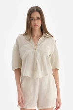 Dagi Beige Linen Short Shirt